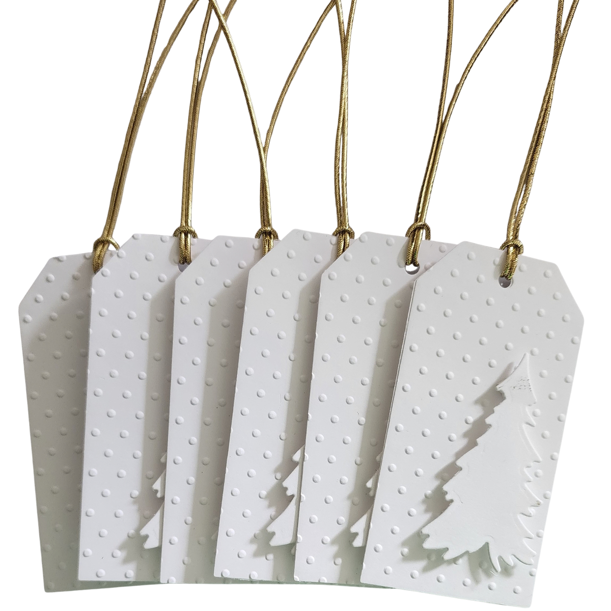 White Embossed Christmas Tree Gift Tags – 6 Pc Set | Elevated Giving Co
