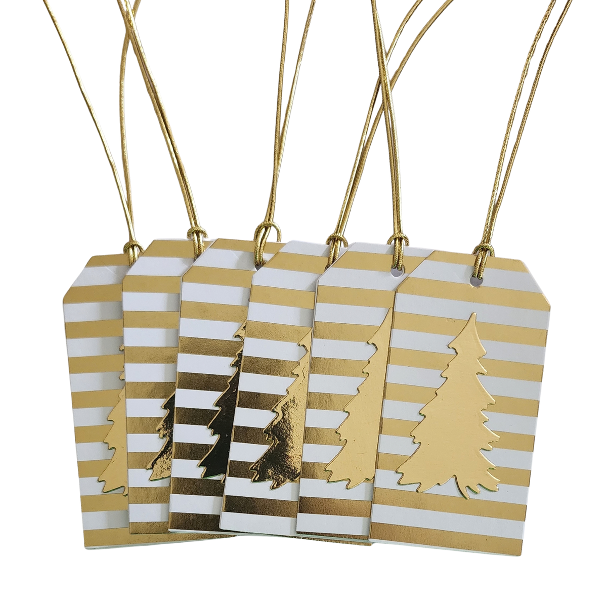 Gold Stripe Christmas Tree Gift Tags – 6 Pc Set | Elevated Giving Co