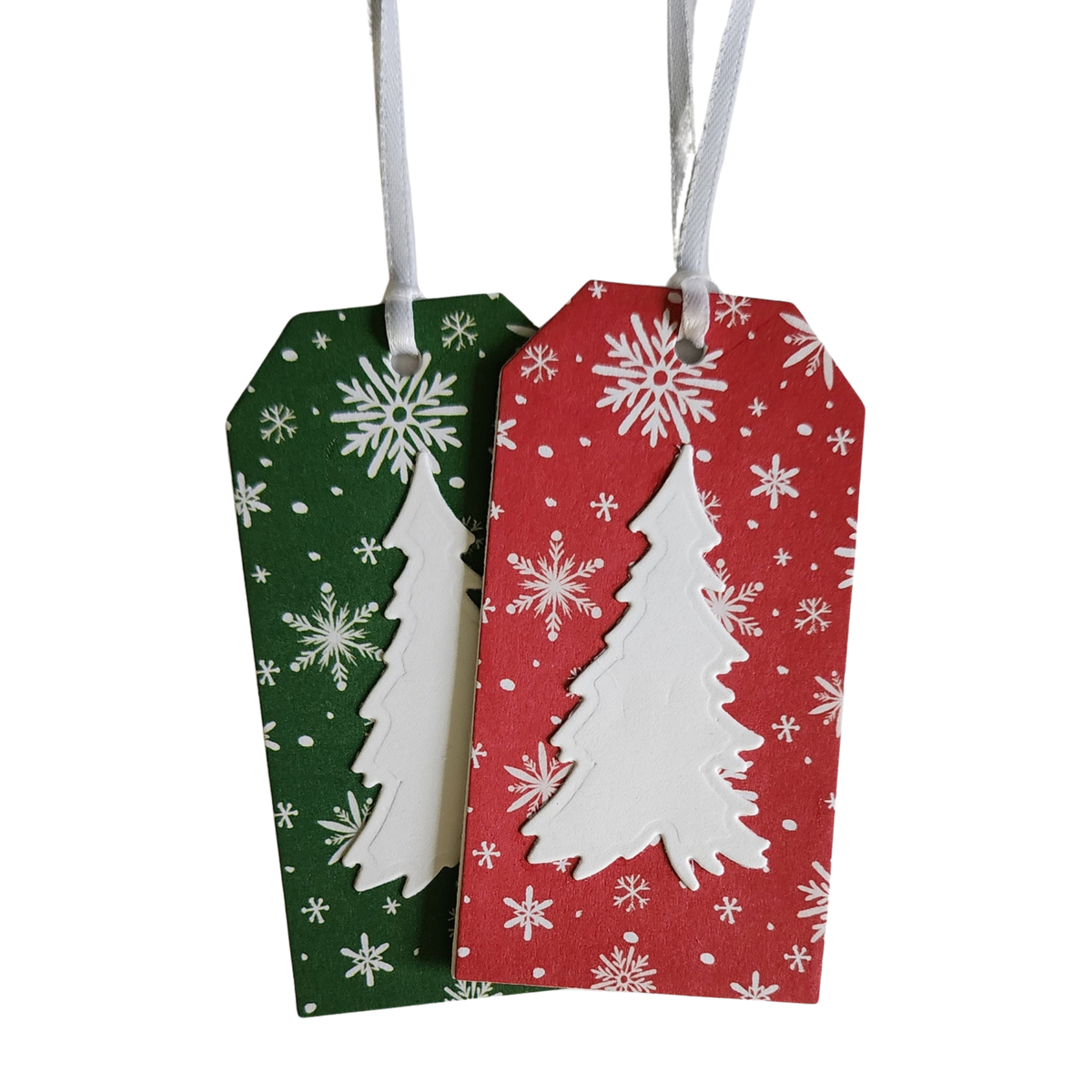 Red and Green Snowflake Christmas Tree Gift Tags - Set of 6